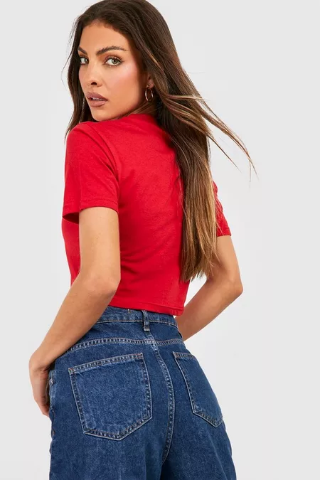 RED SOLID CROP TOP